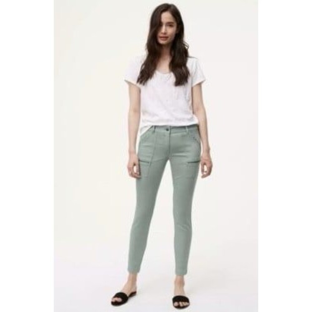 Ann Taylor LOFT Marisa Skinny Fit Utility Zip Pistachio Crop Denim Jeans Pants 8